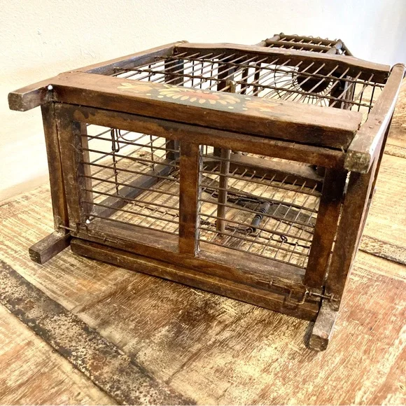 Leaning Birdcage Wooden and Wire Vintage Birdcage Poor Shape - Picture 15 of 16